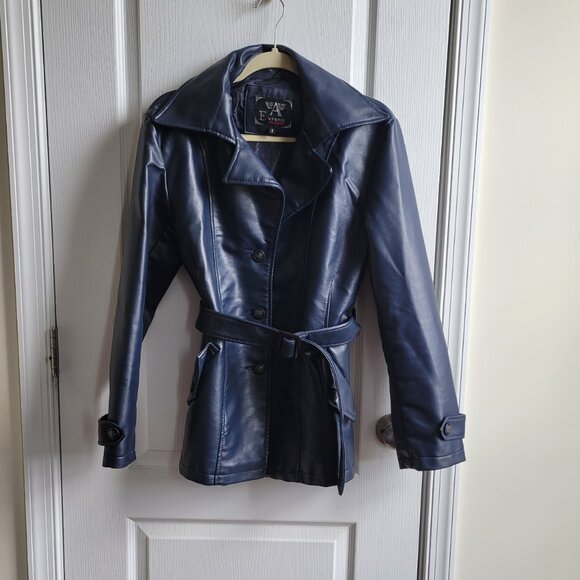 Fall Winter Vintage Emporio Armani  Navy Blue Collection Leather Jacket - Picture 1 of 2